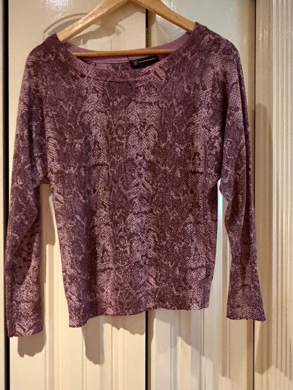 INC International Concepts Purple Metallic Snakeskin Sweater Top